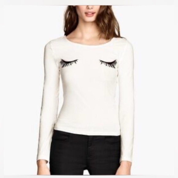 Divided Tops - Divided Cream Long Sleeve Top with Eyelash Detail